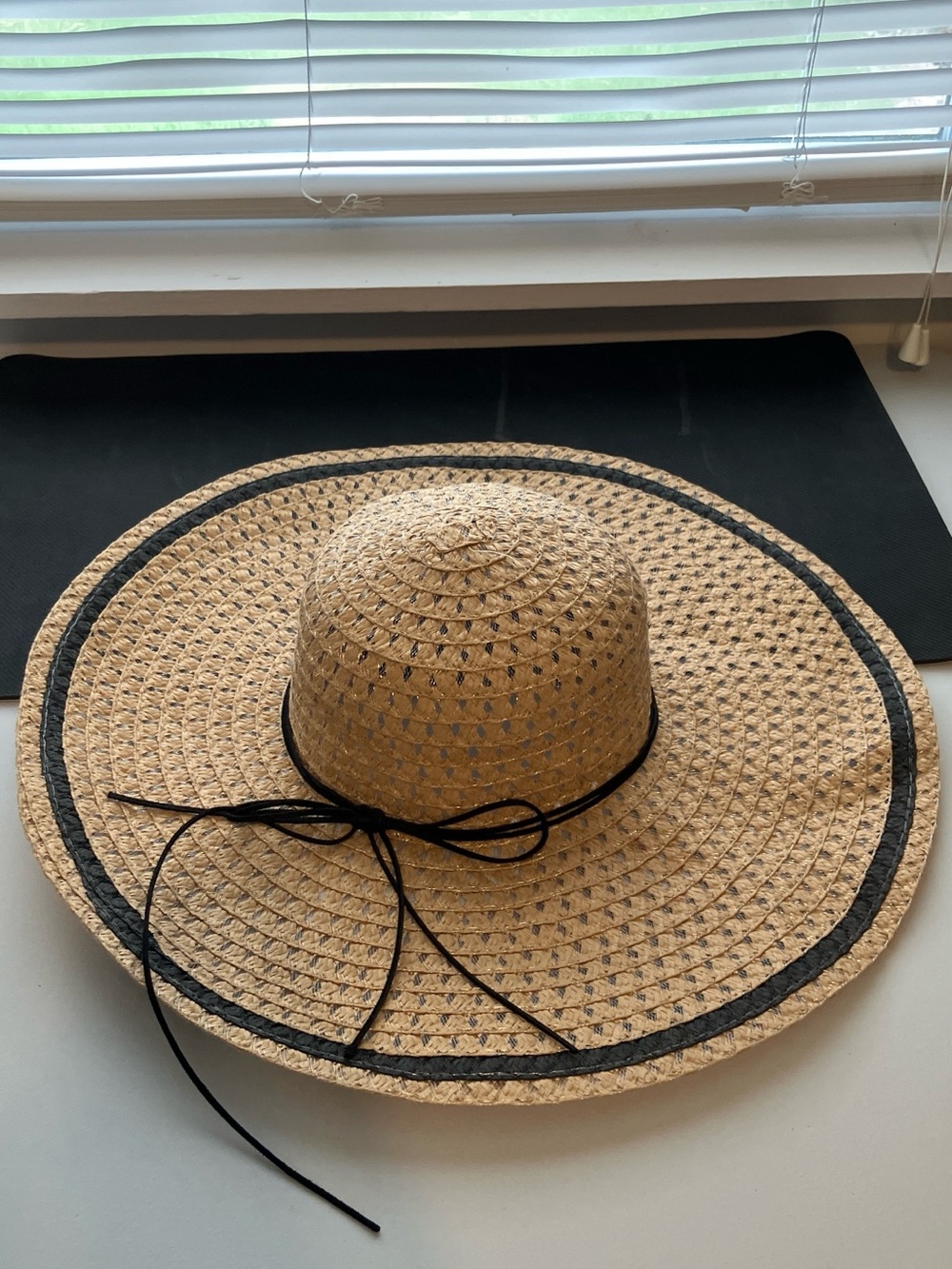 Natural Straw Sun Hat with Black Trim and Bow